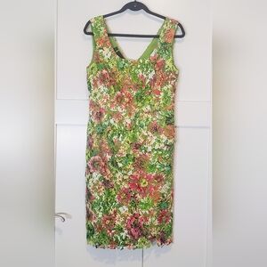 Carlisle Giverny Silk Floral Lace Midi Dress Sleeveless Green Pink Size 10